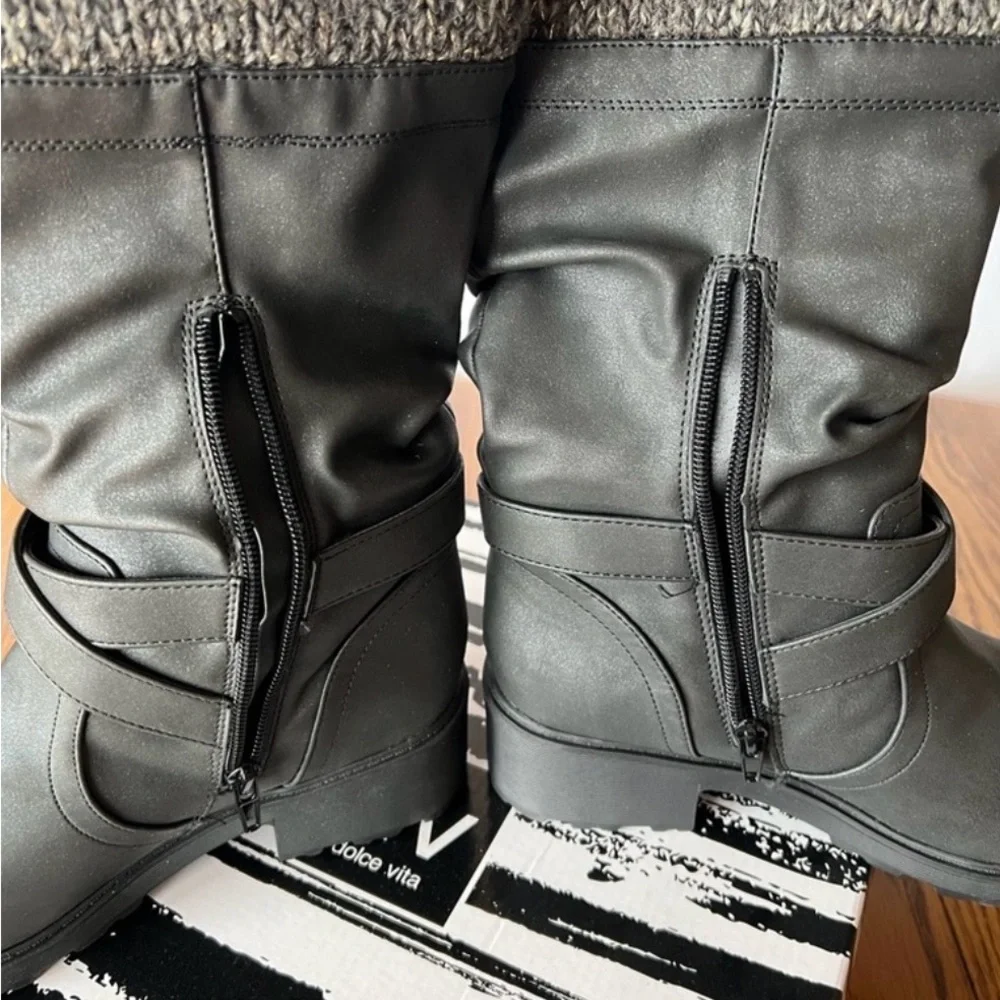 DV Dolce Vita Girls Nicky Buckle Accent Moto Western Fashion Black‎ Boots 3 M